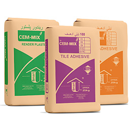 An image of CEM Tile Adhesive 188 & Render Plaster 100 with rendering packaging